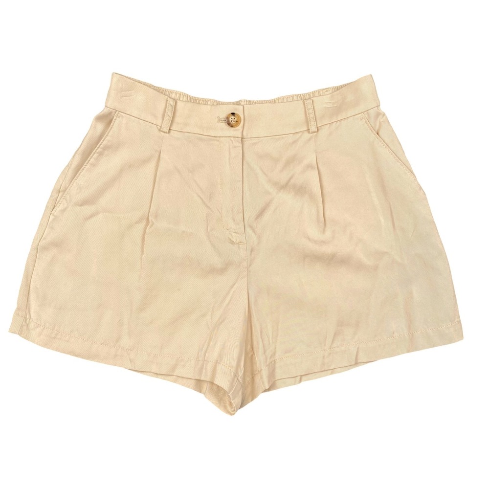 LOFT Womens Beige Lyocell Pleated‎ High Rise Shorts Size 6 Tan Elastic Back 815